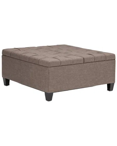 Simpli Home Harrison 36in Transitional Square Coffee Table Storage Ottoman In Brown