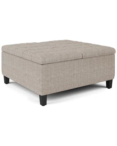 Simpli Home Harrison 36in Transitional Square Coffee Table Storage Ottoman In Brown