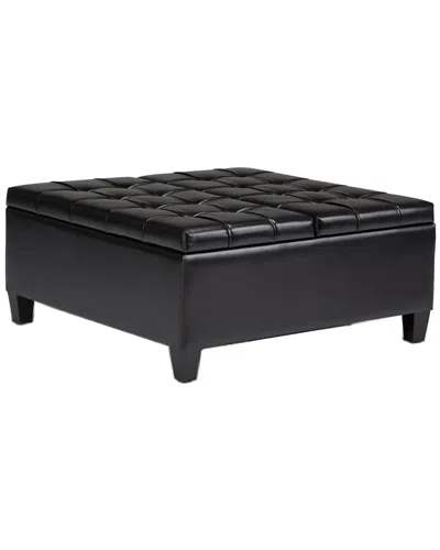 Simpli Home Harrison 36in Transitional Square Coffee Table Storage Ottoman In Black