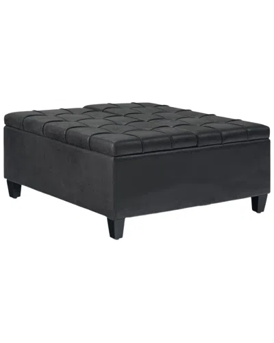 Simpli Home Harrison 36in Transitional Square Coffee Table Storage Ottoman In Black
