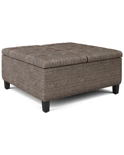 Simpli Home Harrison 36in Transitional Square Coffee Table Storage Ottoman In Brown