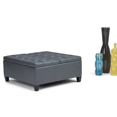 Simpli Home Harrison 36"w Upholstered Vegan Leather Transitional Square Lift-top Ottoman With Hidden Storage In Stone Gray Faux Leather