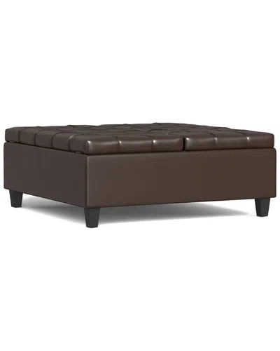 Simpli Home Harrison 40in Transitional Square Large Coffee Table Storage  Ottoman In Brown