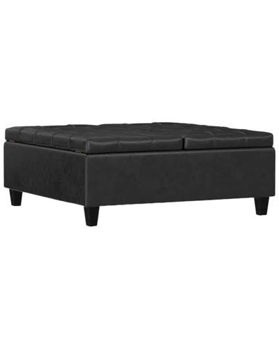 Simpli Home Harrison 40in Transitional Square Large Coffee Table Storage  Ottoman In Black