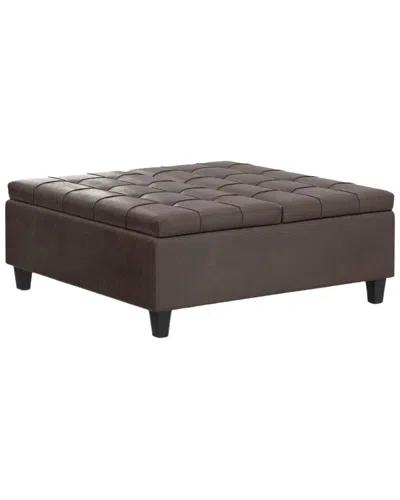 Simpli Home Harrison 40in Transitional Square Large Coffee Table Storage  Ottoman In Brown