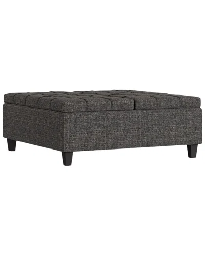 Simpli Home Harrison 40in Transitional Square Large Coffee Table Storage  Ottoman In Gray