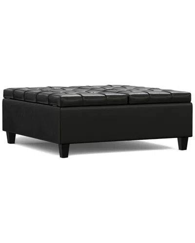 Simpli Home Harrison 40in Transitional Square Large Coffee Table Storage  Ottoman In Black