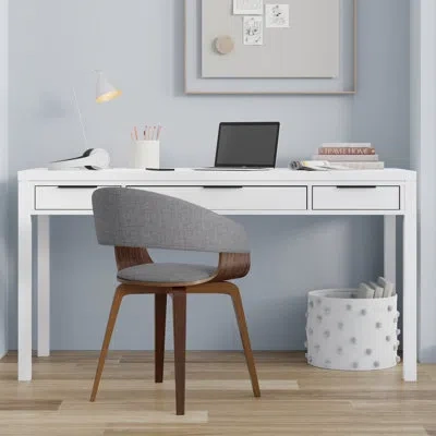 Simpli Home Hollander 60"w Solid Wood Contemporary Writing Desk With 2 Drawers And Flip-down Keyboard Tray In White