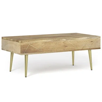 Simpli Home Jager 48"w Solid Mango Wood Contemporary Modern Lift Top Coffee Table With Hidden Storage And Geomet In Natural