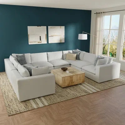 Simpli Home Jasmine Cloud Grey U-shaped Sectional Sofa, Stain-repellent Performance Fabric Couch For Living Room In Gray