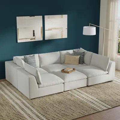 Simpli Home Jasmine Pit Sectional Modular Sofa 124-inches Wide, Handcrafted Contemporary-style Convertible Sleep In Cloud Gray