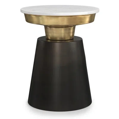 Simpli Home Jaxine 16"w Marble Top Contemporary Round End Table With Metal Base In Gold;black