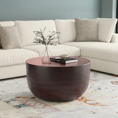 Simpli Home Johnsen 30"w Metal Boho Modern Round Coffee Table With Textured Detail, Assembled In Oil Rubbed Bronze