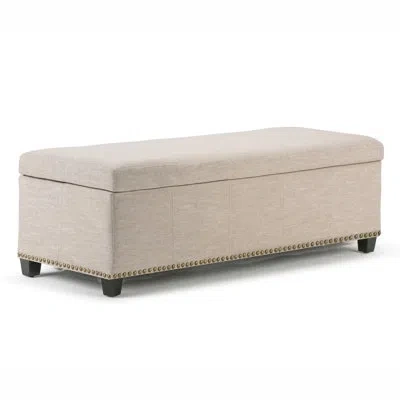 Simpli Home Kingsley 48"w Upholstered Vegan Leather Transitional Rectangular Lift-up Storage Ottoman Bench With  In Natural Fabric