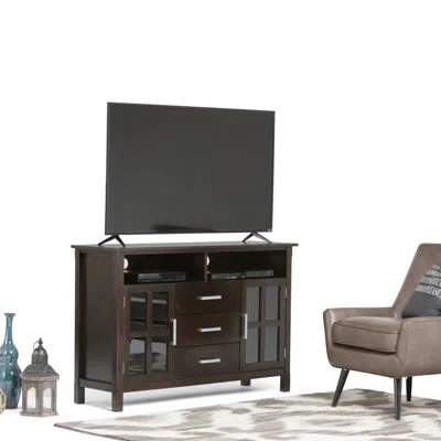 Simpli Home Kitchener 53"w Solid Wood Contemporary Tall Tv Stand For Tvs Up To 60" With Storage In Hickory Brown