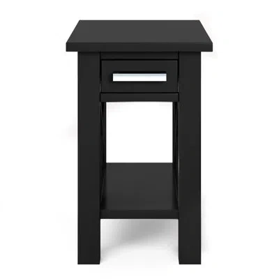 Simpli Home Kitchener Solid Wood Contemporary Narrow Rectangular End Table With Drawer, Open Shelf And X-design In Black