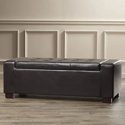 Simpli Home Laredo 51"w Upholstered Storage Ottoman With Lift-top And Tufted Detail In Stone Gray Faux Leather