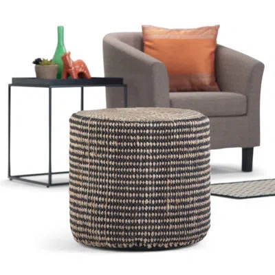 Simpli Home Larissa 18"w Jute Round Braided Pouf In Natural,black