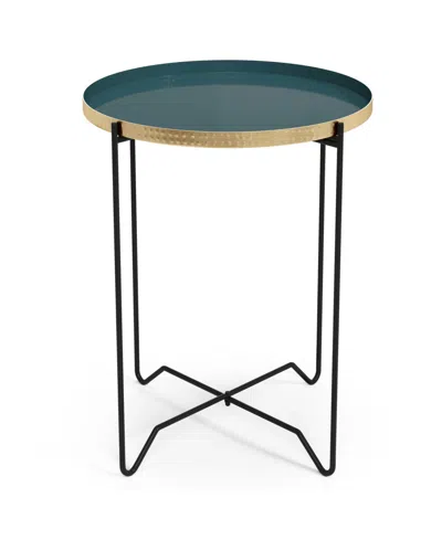 Simpli Home Layton Round Metal Side Table In Teal