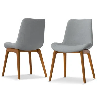 Simpli Home Loretta Fabric Upholstered Dining Chair With Solid Wood Frame In Mid-century Modern Style (set Of 2) In Gray