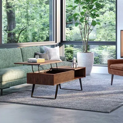 Simpli Home Lowry 48"w Solid Acacia Wood And Metal Modern Industrial Lift Top Coffee Table With Hidden Storage A In Charcoal Brown