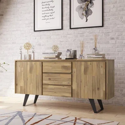 Simpli Home Lowry 60"w Solid Wood Modern Industrial 2-door Sideboard Buffet With 3 Center Drawers In Distressed Golden Wheat