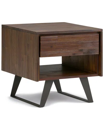 Simpli Home Lowry Solid Acacia Wood & Metal 22in Square Modern Industrial End  Side Table In Brown