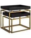 Simpli Home Macy Solid Mango Wood 2 Pc Nesting Table In Black, Gold In Black,gold