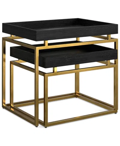 Simpli Home Macy Solid Mango Wood 2 Pc Nesting Table In Black, Gold In Black,gold