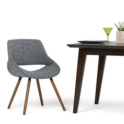 Simpli Home Malden Bentwood Upholstered Dining Chair With Curved Seat And Walnut Veneer Legs In Gray Polyester