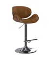 Simpli Home Marana Bentwood Adjustable Swivel Bar Stool In Deep Tan Pu Leather In Deep Tan