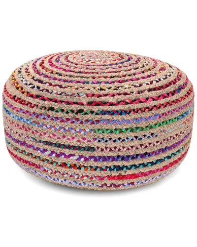 Simpli Home Margo Boho Contemporary Round Large Pouf In Multi