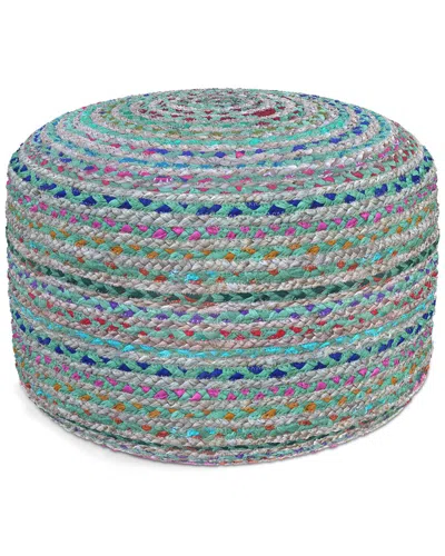 Simpli Home Margo Boho Round Pouf In Blue