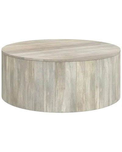 Simpli Home Millbury Solid Mango Wood 36in Round Contemporary Drum Coffee  Table In White