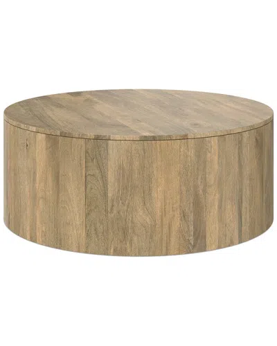 Simpli Home Millbury Solid Mango Wood 36in Round Contemporary Drum Coffee  Table In Brown