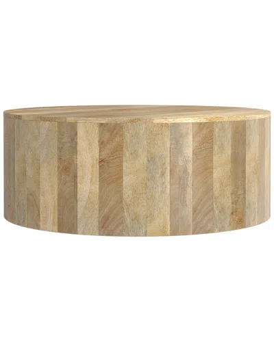 Simpli Home Millbury Solid Mango Wood 36in Round Contemporary Drum Coffee  Table In Brown