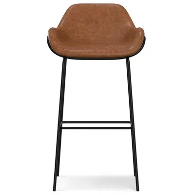 Simpli Home Mira Upholstered Vegan Faux Leather Contemporary Bar Stool With Cushioned Seat And Back In Distressed Tan