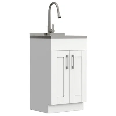 Simpli Home Modern Wide Shaker All-in-one 20-inch Laundry Utility Sink And Cabinet In Brushed Nickel