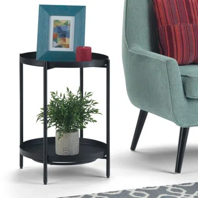 Simpli Home Monet 17"w Round Metal End Table With Flippable Tray Top In Black