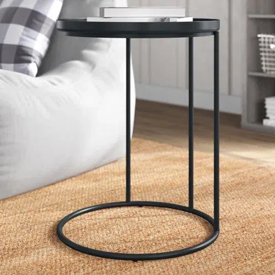 Simpli Home Monet 18"w Metal Industrial End Table With Round Fixed Tray Top In Black