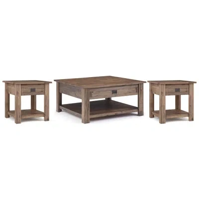 Simpli Home Monroe Solid Acacia Rustic 38 Inch Wide  Table With 2 22 Inch Wide End Tables (set Of 3) In Rustic Natural Aged Brown