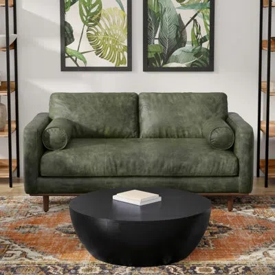 Simpli Home Morrison Genuine Leather Sofa, Mid-century Modern Couch For Living Room, Handcrafted With Removable  In Green Genuine Leather