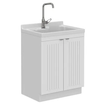 Simpli Home Murphy All-in-one 28-inch Laundry Utility Sink And Cabinet In Brushed Nickel