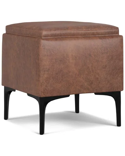 Simpli Home Natasha 18in Contemporary Square Mid Century Storage Ottoman With  Tray In Brown