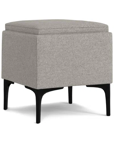 Simpli Home Natasha 18in Mid Century Square Storage Ottoman With Tray In Gray