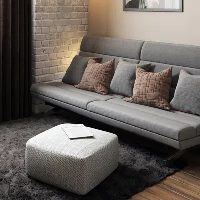Simpli Home Nate 20"w Cotton Square Pattern Pouf In Gray Melange Cotton Blend