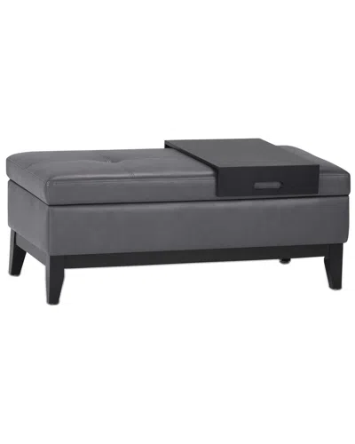 Simpli Home Oregon 42in Contemporary Rectangle Storage Ottoman Bench With Tray In Gray