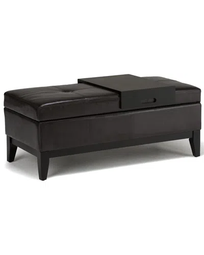 Simpli Home Oregon 42in Contemporary Rectangle Storage Ottoman Bench With Tray In Black