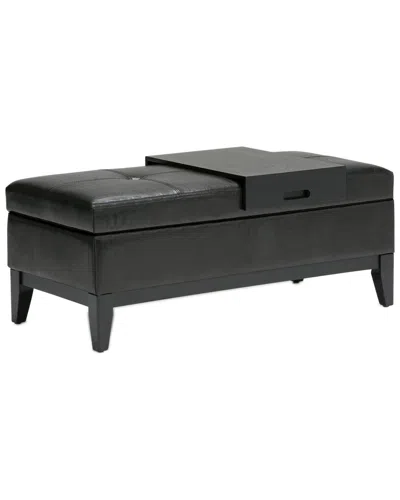 Simpli Home Oregon 42in Contemporary Rectangle Storage Ottoman Bench With Tray In Black