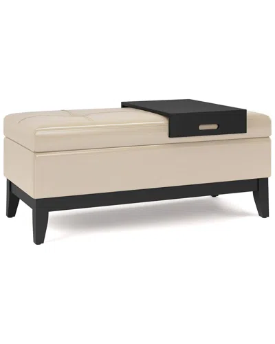 Simpli Home Oregon 42in Transitional Rectangle Storage Ottoman Bench With Tray